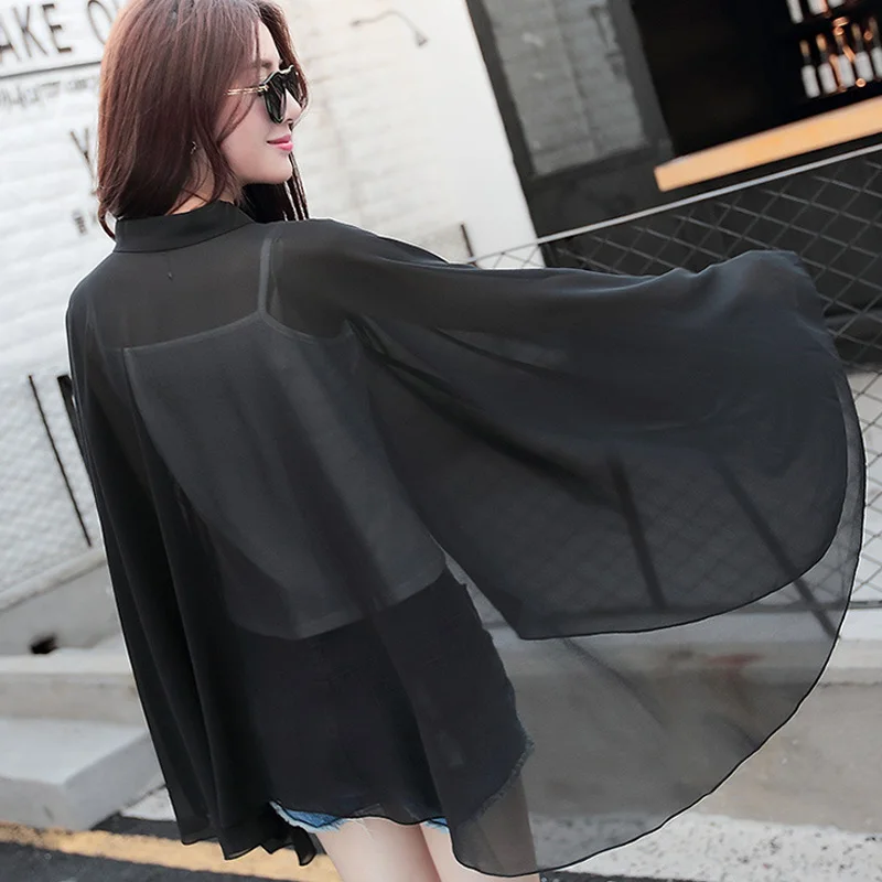 

Women Summer Thin Cloak Coat Sun Protective Round Neck Batwing Sleeves Tippet OH66