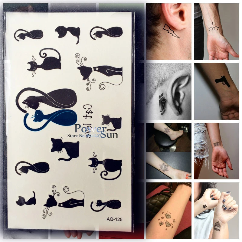 Autocollants De Tatouage Impermeables Style D Ete 25 Styles Pour Femmes Paq 125 Ecole Chat Noir Pate Mignon Design 16 Aliexpress