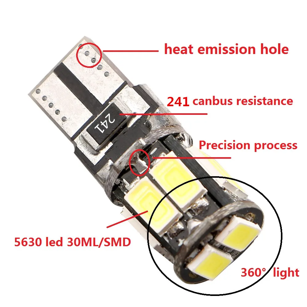 Универсальная Светодиодная лампа Canbus W5W 194 168 T10 5630 10 SMD 50 шт.|car door led light|led instrumentcar light