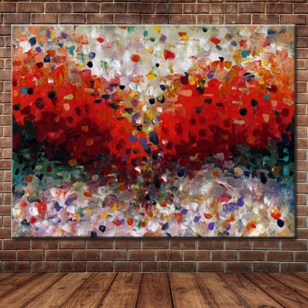 Hand Painted Modern Abstract Canvas Art Red Color Oil Painting Abstract