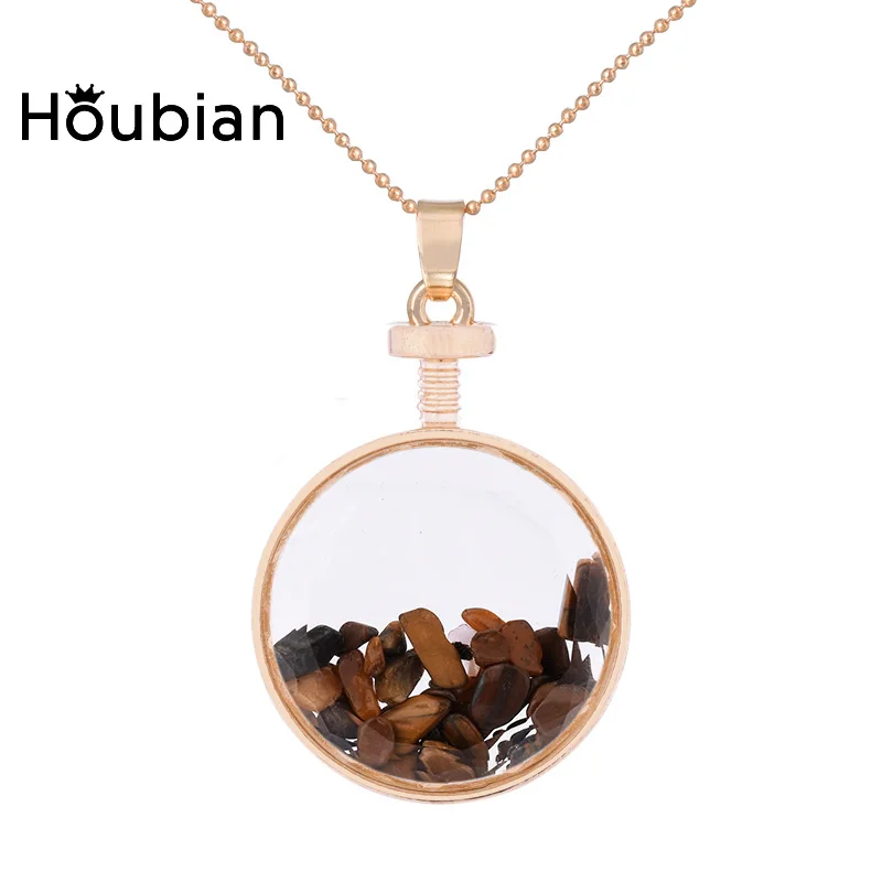 Ожерелье на заказ HouBian, 5 цветов, натуральный камень, кристалл, память, живое стекло, Круглый плавающий медальон, Кулон, Ожерелье - Окраска металла: 170707024