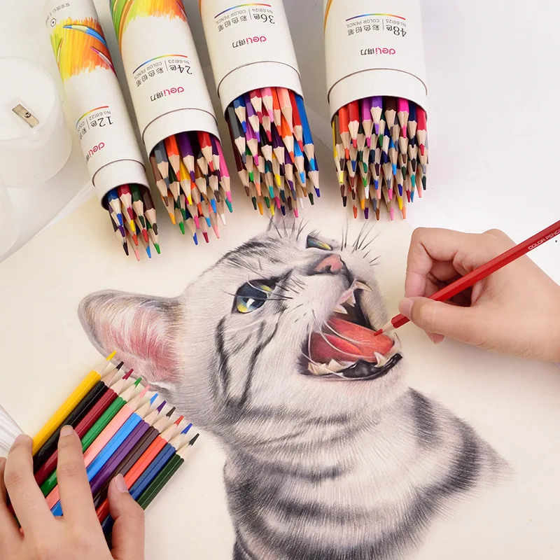 

2019 Deli 12/24/36/48 Watercolor Color Pencil Set For Professional Drawing Painting Sketch Paper Box Art School Supplies