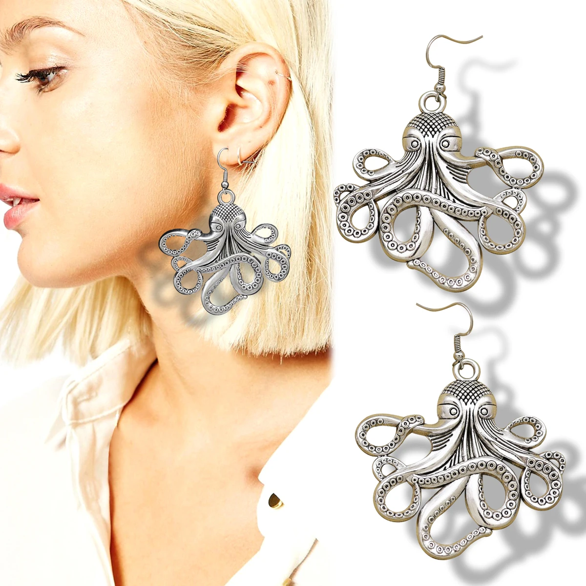 

Retro Gold Big Octopus Cow Bull Head Animal Tentacle Sea Creature Kraken Dangle Earrings Fancy Dress Brinco Oorbellen Jewelry