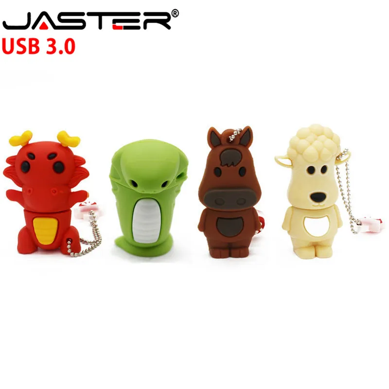 JASTER Китайский Зодиак флеш-накопитель USB 3,0 диск животных Зеленая змея/курица/кролик/лошадь/обезьяна карта памяти Флешка 4 Гб до 64 ГБ