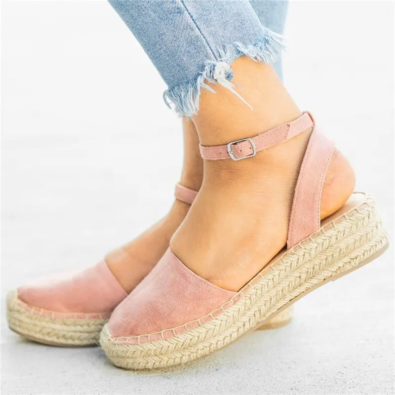 

WENYUJH Hemp Flat Women Sandals Retro Roman Summer Casual Woven Buckle Thick-Bottom Sandals Shoes Breathable Sandalias Mujer