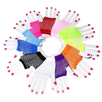 

Women Hollow Out Fishnet Wrist Length Short Fingerless Gloves Solid Color Dancing Party Half Finger Mittens With Thumb Hole W77