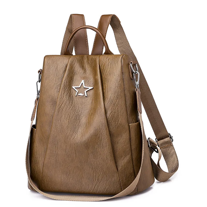 

Women Multifunction Backpack Leather Shoulder Bag Large Capacity Backbag Female Zipper School Bag Girl Travel bagpack Mochila