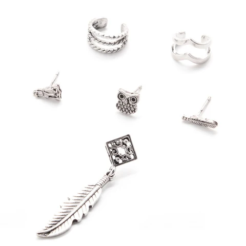 Sale New Punk Style Earring Sets Ethnic Bohemia Ear Clip Stud Earrings For Women Feather Leaf Owl Earrings Wholesale 2022
