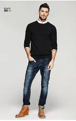 Мужской свитер с круглым вырезом 100% хлопок Пуловер мужской однотонный черный серый темно-синий тонкий свитер Повседневная одежда умный