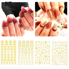 Золотые наклейки для ногтей, французские цветы, Геометрические линии, смешанный дизайн, самоклеющиеся переводные наклейки, слайдер, 3D украшения для ногтей