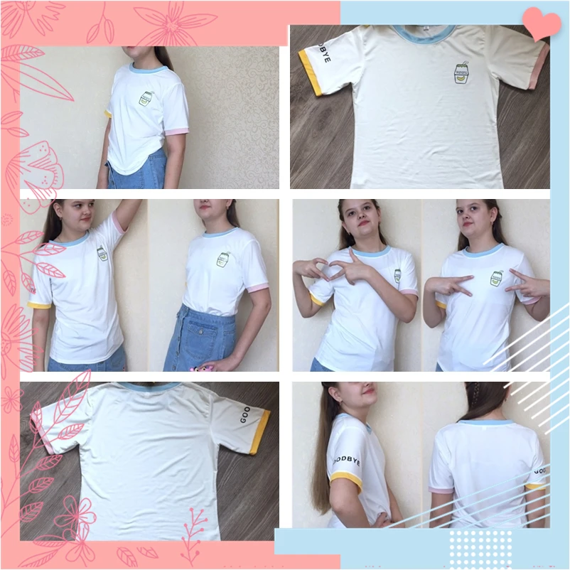 Dotfashion белая футболка с графическим принтом Ringer для женщин повседневные Kawaii Топы футболка Летняя с коротким рукавом Корейская одежда футболки