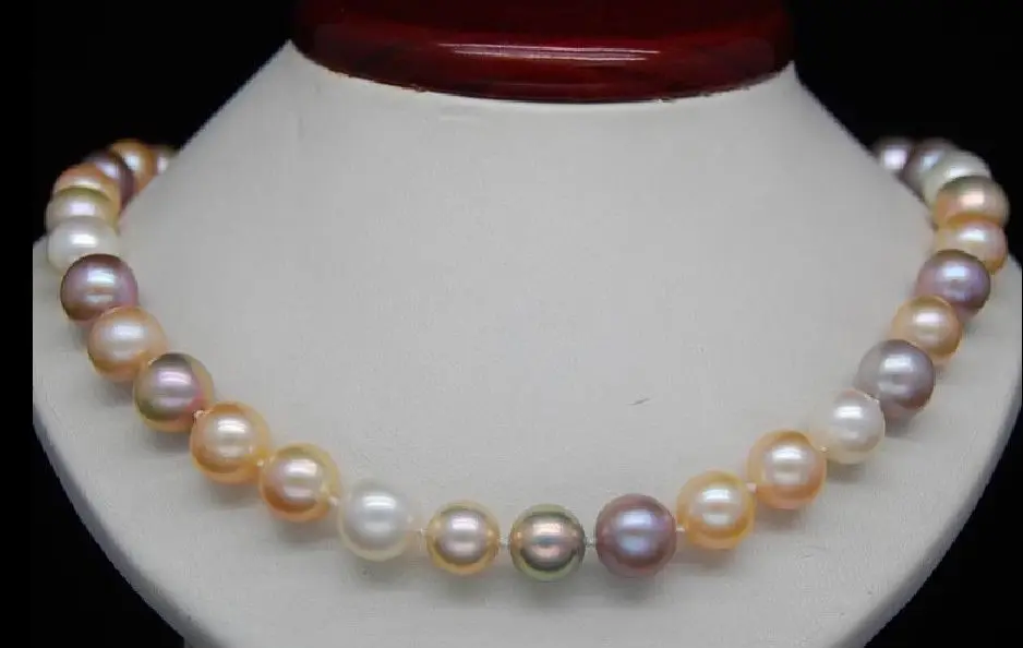

GORGEOUS 9-10mm south sea pink white purple muticolor necklace 18inch 14k