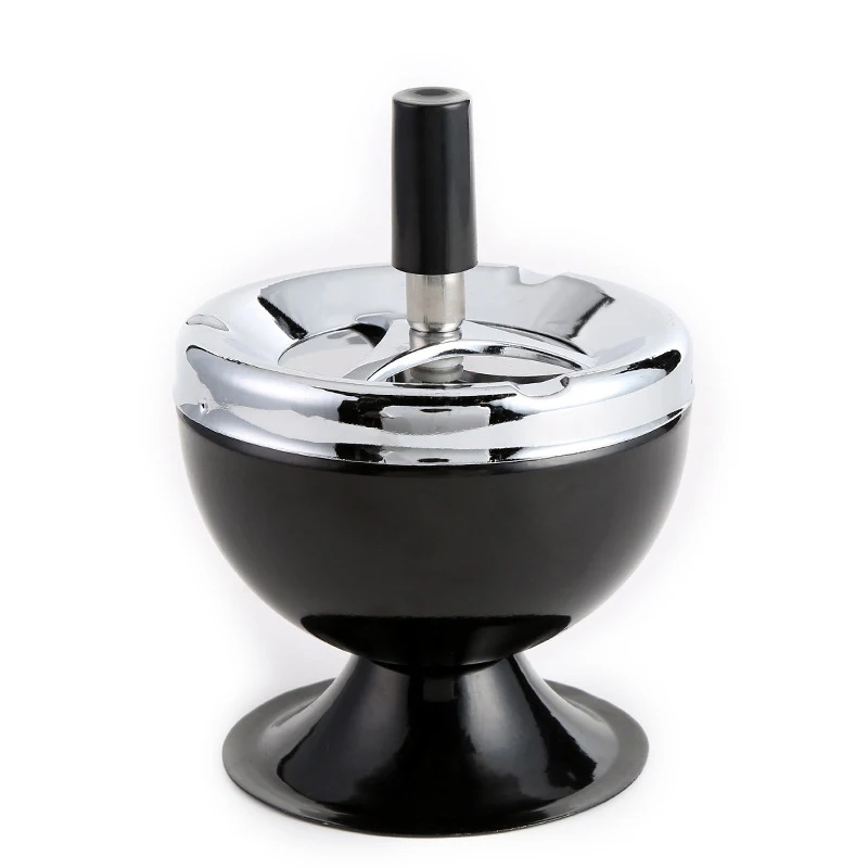 

Stainless Steel Wine Style Ash Tray With Cover Round Push Down Portable Cigarette Ashtray with Spinning Tray Holder