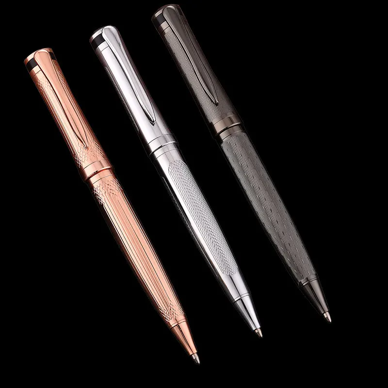 

High quality metal pen fashion rose gold business pen gray office meeting ballpoint pen school student silver writing stationery