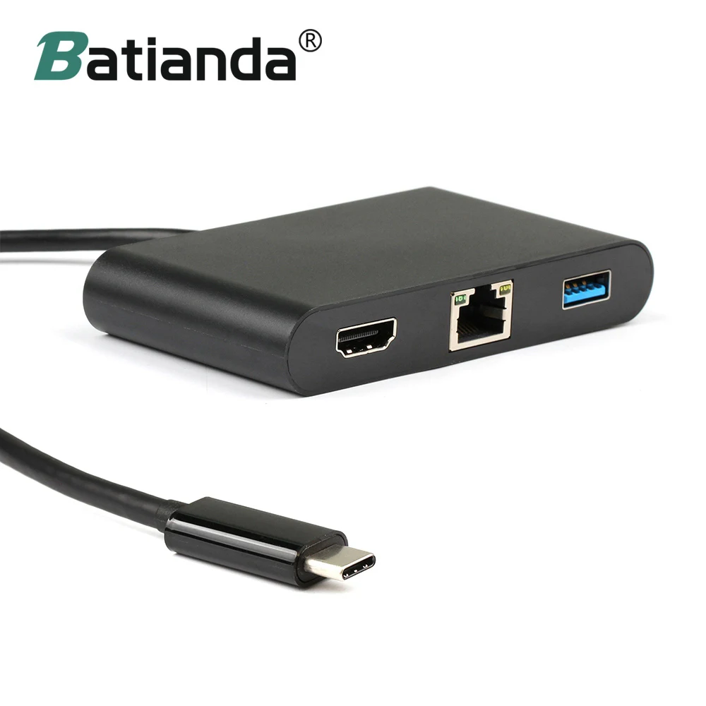 

USB C to HDMI + USB 3.0 Type A + Gigabit Ethernet + USB Type C Power Delivery Charging Port Hub Adapter - USB-C to RJ45 LAN