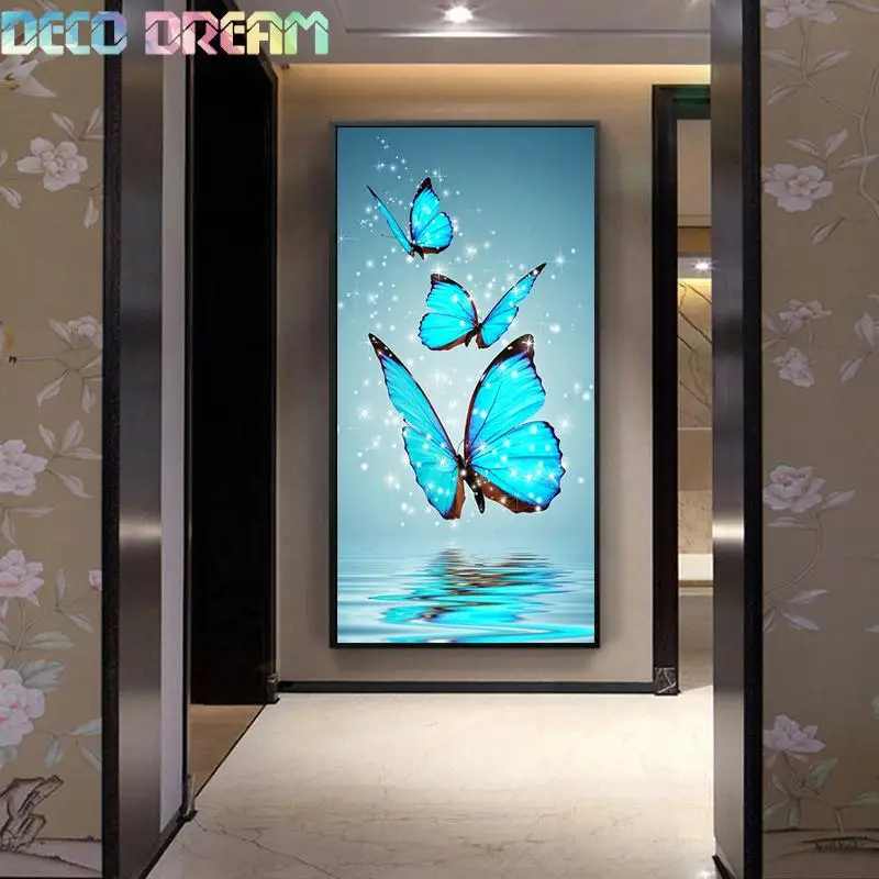 

Diy Full Pebble Round Diamond Painting Rhinestones Embroidery Kit Blue Butterfly Concise Cartoon Mosaic Decor As Good Hobby Gift
