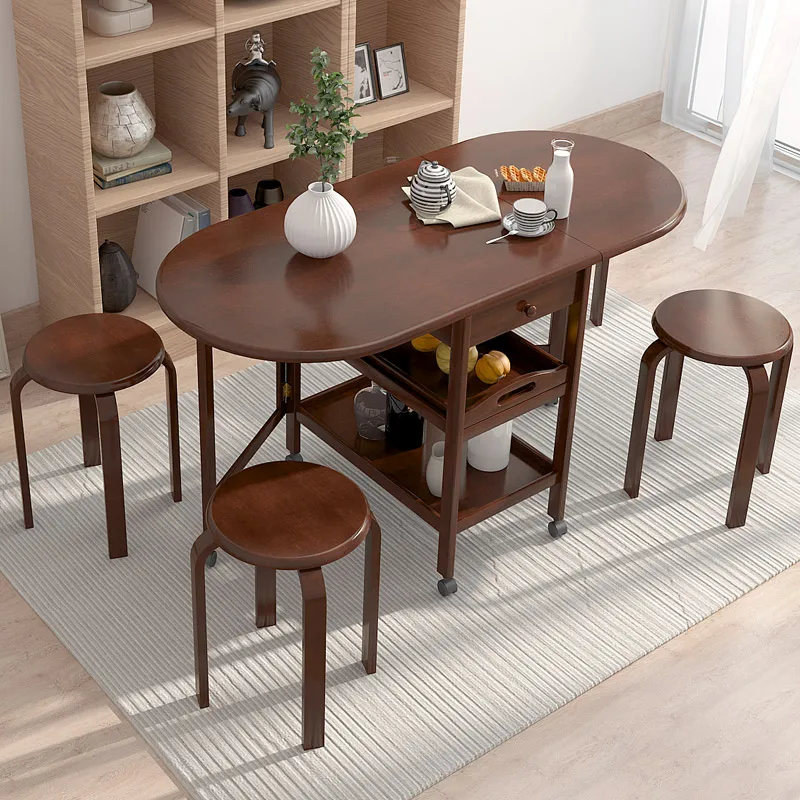 Wooden Foldable Dining Table with Wheel Household Table and Chair Set Simple Multifunction Solid Wood Table Stable Storage Desk Wooden Foldable Dining Table with Wheel Household Table and Chair Set Simple Multifunction Solid Wood Table Stable Storage Desk
