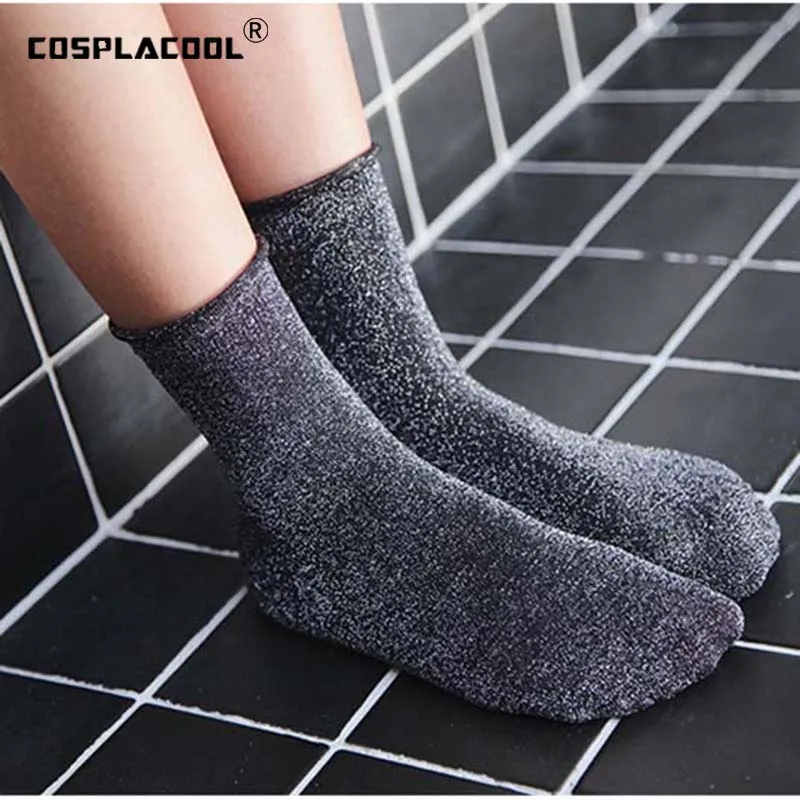 

Solid Japanese Creative Colorful Edge Socks Women Cotton Gold Silver Silk Cute Funny Socks Girl Skarpetki Gift Calcetines Mujer