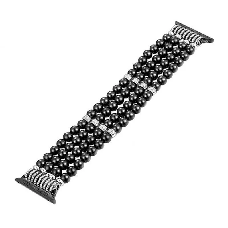 FOHUAS Highquality Natural Gray agate band for Apple watch Replacement wrist women's fashion Wrist Strap With Adapters 38MM 42MM - Цвет ремешка: Pearl black