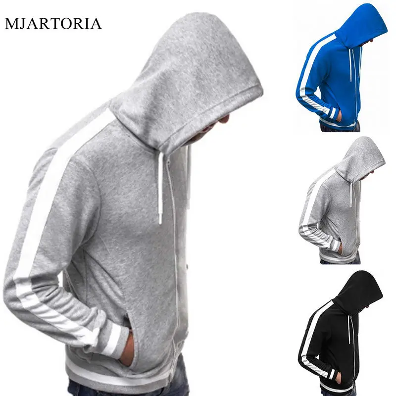

MJARTORIA 2019 Men Fashion Striped Hoodies Patchwork Zipper Sweatshirt Streetwear Causal Sweatshirt Long Sleeve Autumn Coats
