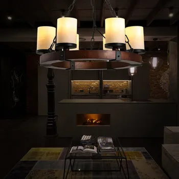 

Amercian Vintage LED Pendant Light Fixtures Indoor Lighting For Living Dining Room Home Iron Glass Wood Hanging DropLight