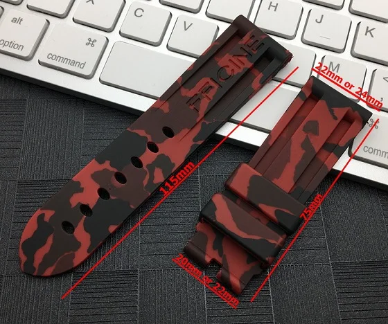 22mm red camo Спортивные 22 мм/24 мм камуфляж, серый, зеленый, красный, синяя силиконовая резина Ремешок для наручных часов Panerai Ремень для PAM111 часы браслет Бесплатные инструменты - Цвет ремешка: 22mm red camo