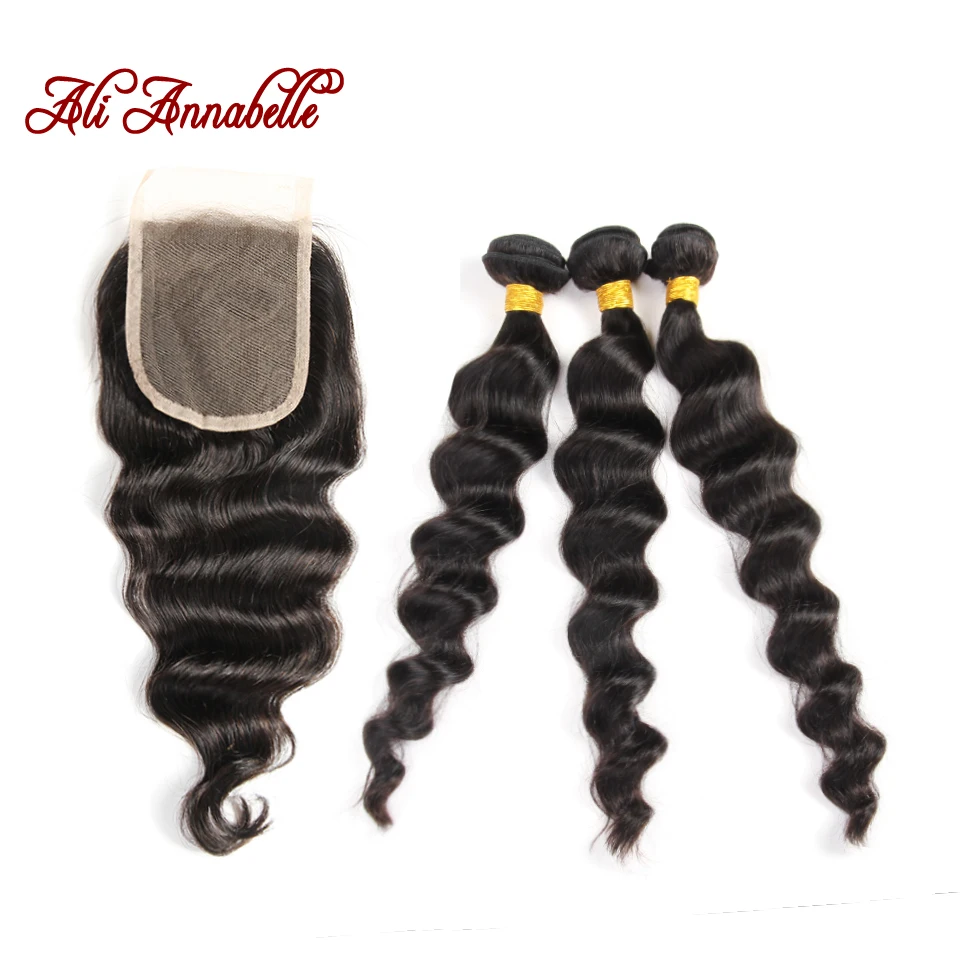 

Peruvian Virgin Hair With Closure 3 Bundles Loose Wave With Closure Curly Human Annabelle Hair Products With Closure Bundle