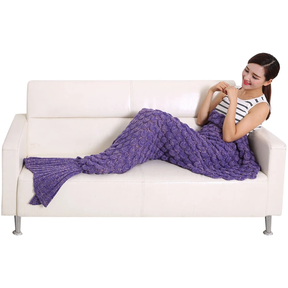4 Colors Adult Handmade Knitted Mermaid Tail Blanket Soft Warm Crochet