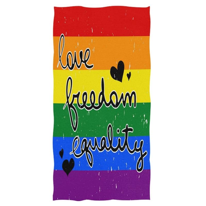 

Love Freedom Equaltiy Beach Travel Towels Ultra Soft Rainbow Flag Gay Pride Absorbent Hand Towel Guest Bath Towels for Gym Spa