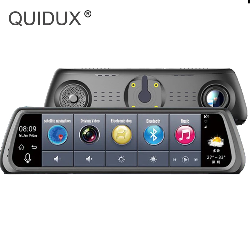 

QUIDUX 10" Full Touch IPS 4G Car DVR Camera Android Mirror Dual Lens Video Recorder Dash Cam GPS Bluetooth WIFI ADAS Car Assist