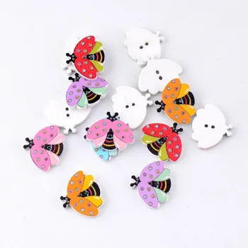 

Free Shipping Retail 20pcs Mixed 2 Holes Cartoon Ladybug Animal Pattern Wood Sewing Buttons Scrapbooking 18x21mm F0064