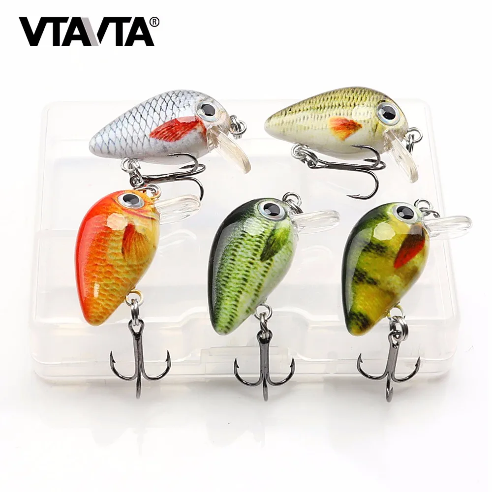 VTAVTA 5pcs 1.8g 3cm Mini Wobblers/Crankbait Fishing Lure Artificial Bait Hard Floating Wobbler for Fish Bass Fishing Tackle    