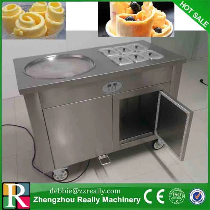 ==> [Free Shipping] Buy Best Fried Ice Cream Machine Single Round Pan Ice Cream Roll Machine with Salad Fruits Workbench 6pcs Tanks Cooling Online with LOWEST Price