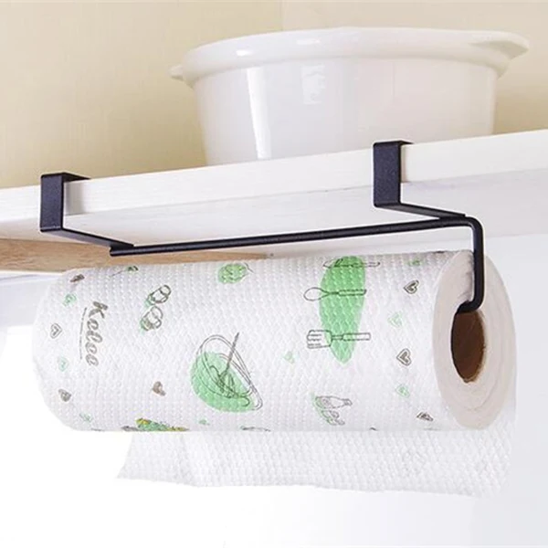 Kitchen Tissue Holder Hanging Bathroom Toilet Roll Paper Rack Kitchen Cabinet Door Hook black