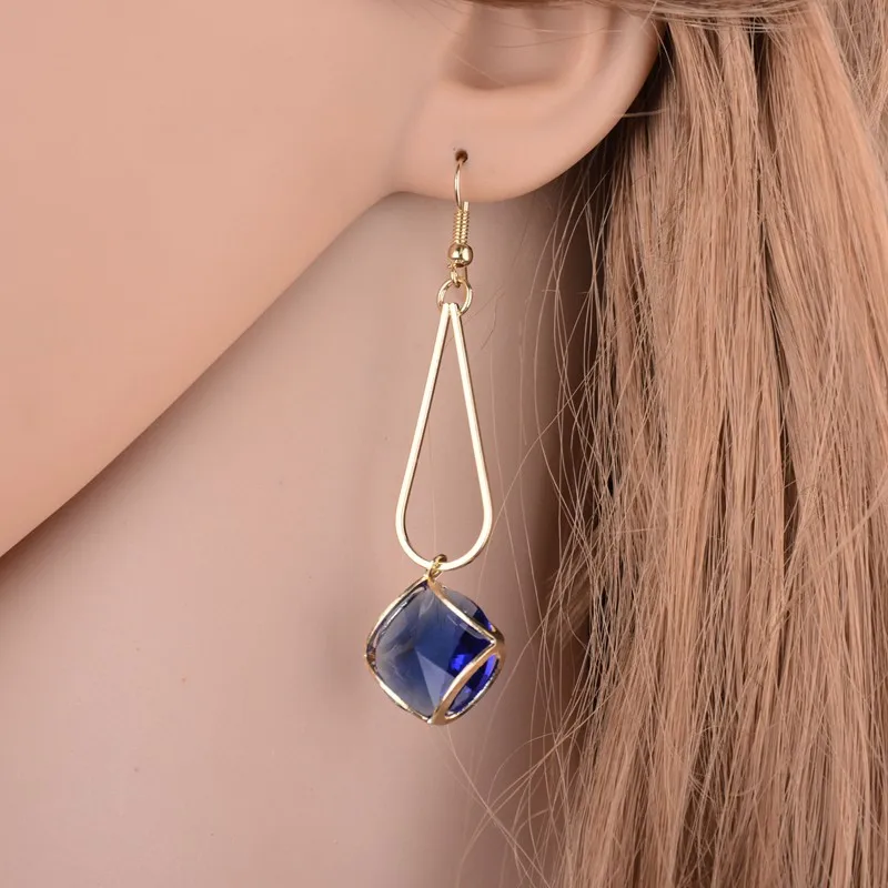 MissCyCy 4 Colorss Glass Crystal Earrings Geometric Gold Color Drop Earrings For Women Fashion Jewelry