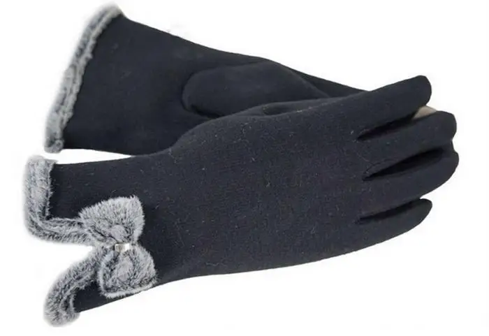 Новый женский Осень-зима неперевернутый бархат кашемир полный палец теплые перчатки с тесьмой женский хлопок сенсорный экран