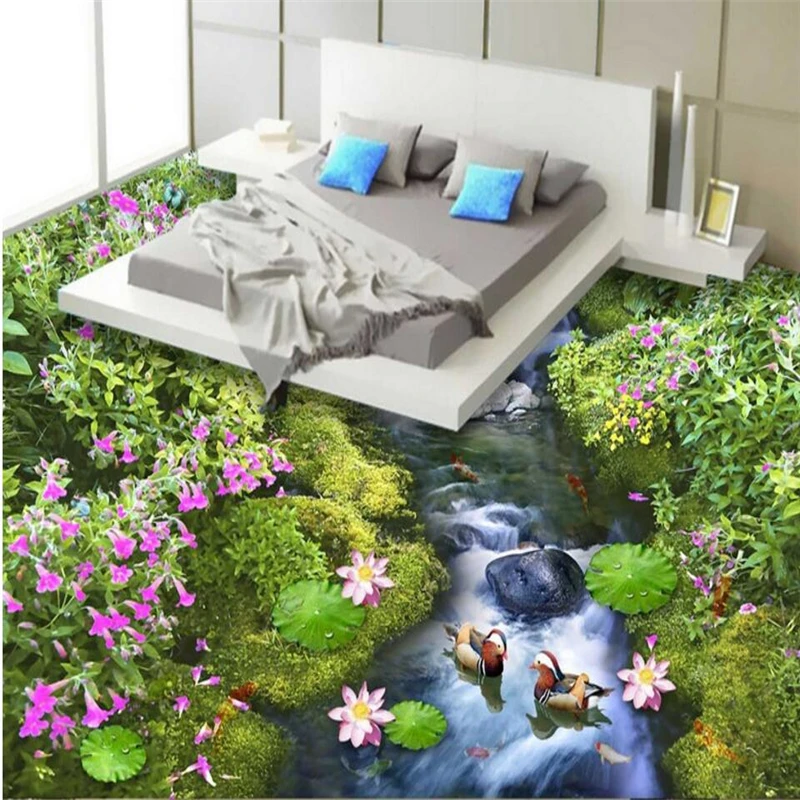 Custom 3d flooring mural flower  floor waterproof decorative floor murals 3D wallpaper murals