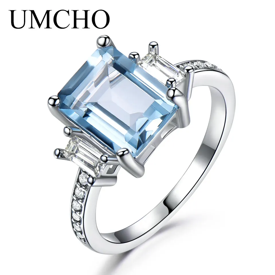 UMCHO создан нано морганит ювелирные изделия настоящее 925 пробы серебряные ювелирные изделия кольца из розовых драгоценных камней для женщин Подарки хорошее ювелирное изделие - Цвет камня: Sky Blue Topaz