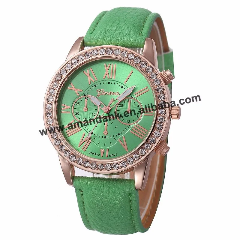 High Wholesale High Quality Crystal Leather Watch Women Fashion Cute Dress Wrist Watch Luxury Leather Roman Number Watches