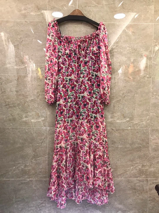 

Summer 2019 New Women's Wide Collar and Small Flower Patterns Coloured Long Sleeve Dress 623