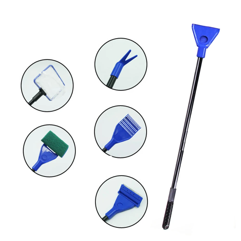 

5 in 1 Aquarium Cleaning Tools Aquarium Tank Clean Set Fish Net Gravel Rake Algae Scraper Fork Sponge Brush Glass Cleaner