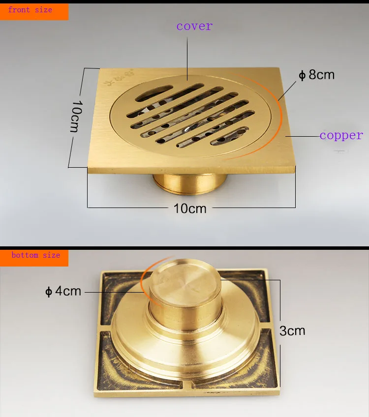Dofaso 10 см ванная комната Душ слив медь квадратный напольный сливной фильтр крышка раковина Решетка отходов золотой цвет душ отходов дренаж