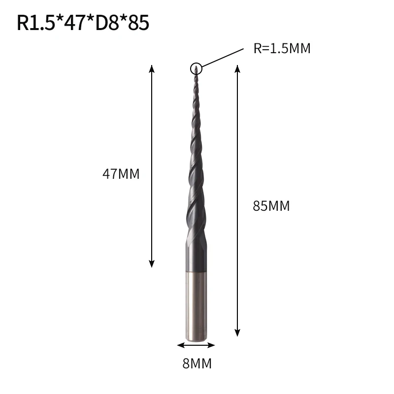 R1X47XD8X85L Augusttools Вольфрамовая твердосплавная коническая конусная фреза HRC55 ЧПУ коническая конусная фреза для дерева и металла резак инструменты - Длина режущей кромки: R1X47XD8X85L