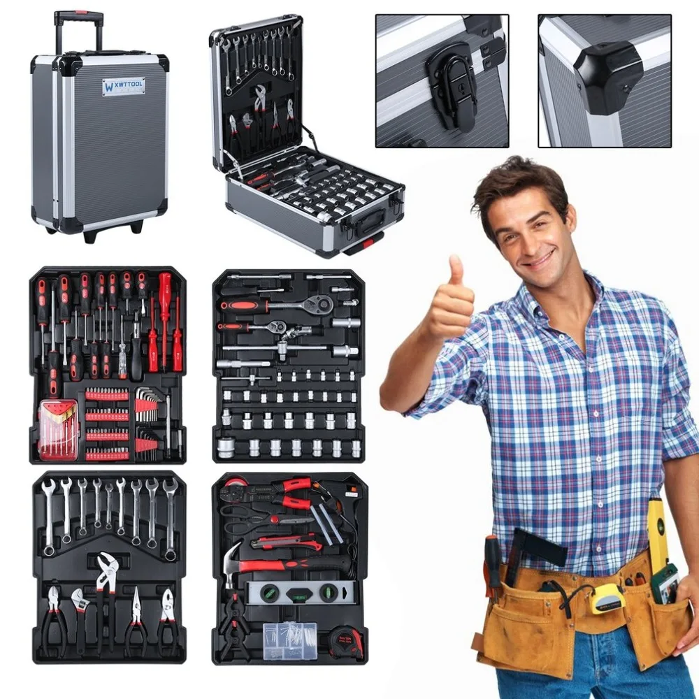 

999pcs/set Multifunctional Aluminum Alloy Trolley Case Home Auto Repair Car Care Maintenance Tool Set Workshop Equipment NEW