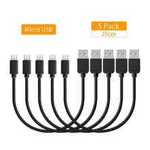 Короткий Micro USB кабель(25 см) Мини Android кабель Micro usb зарядный кабель для банка питания samsung huawei sony LG(5 шт., черный