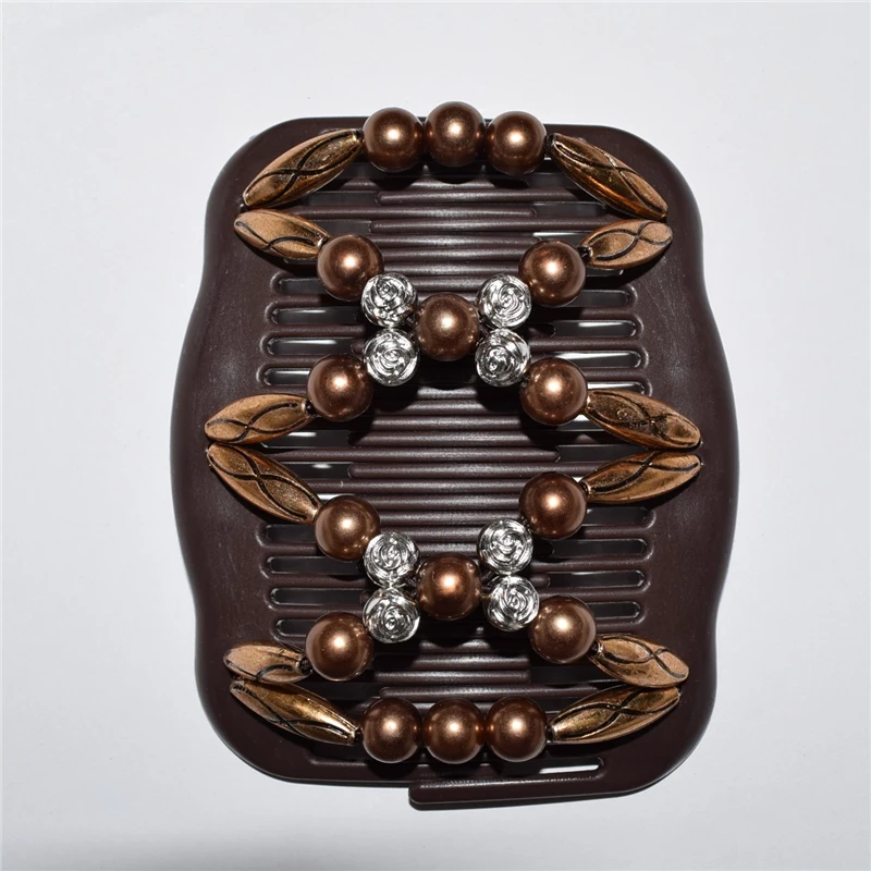 

Стандартная Расческа с коричневым жемчугом и серебряными розовыми бусинами 20 шт./лот Волшебная расческа