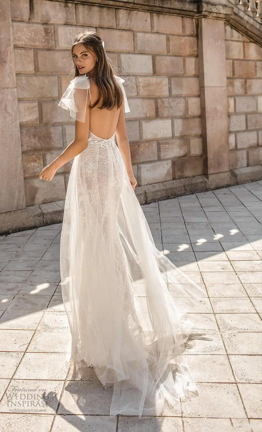 Berta Lace Beach Wedding Dress Boho Plunge V Neck Sexy