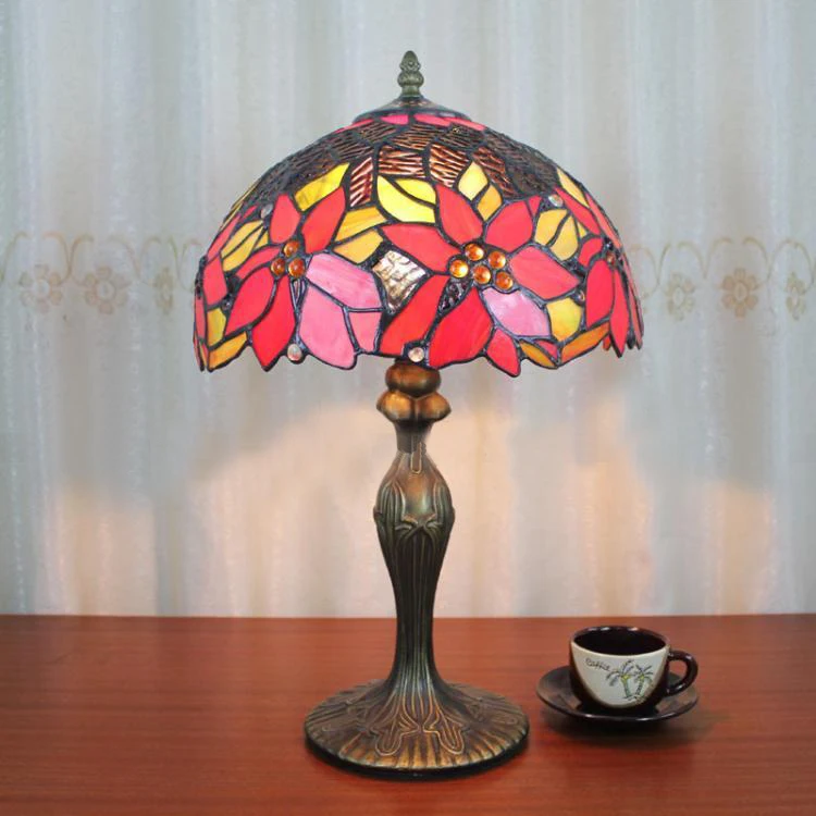 12 Inch Red Maple Leaves Table Lamp Tiffany Bedroom ...
