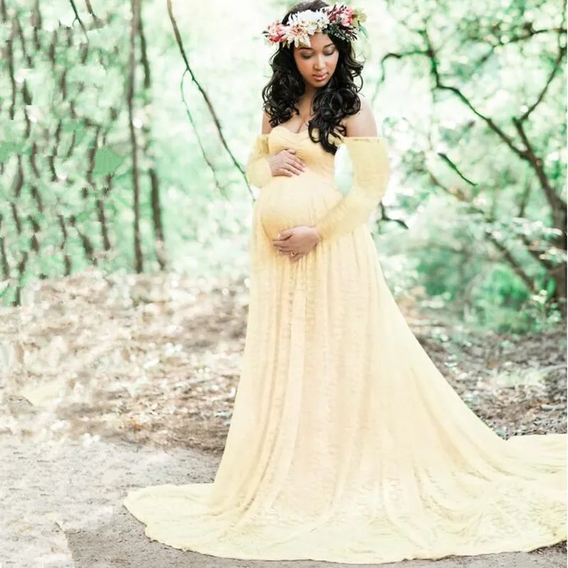 Для беременных кружево+ хлопковое платье реквизит для фотосъемки с длинным рукавом модные женские платья со шлейфом стильное свободное платье для малышей Большие размеры