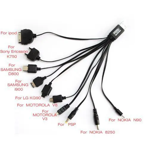 Envío gratis 10 en 1 USB celular Cable cargador Nokia Samsung LG 10 1 Cable cargador para teléfonos móviles|chargers beanie|cable ground loop isolatorcharger plate -